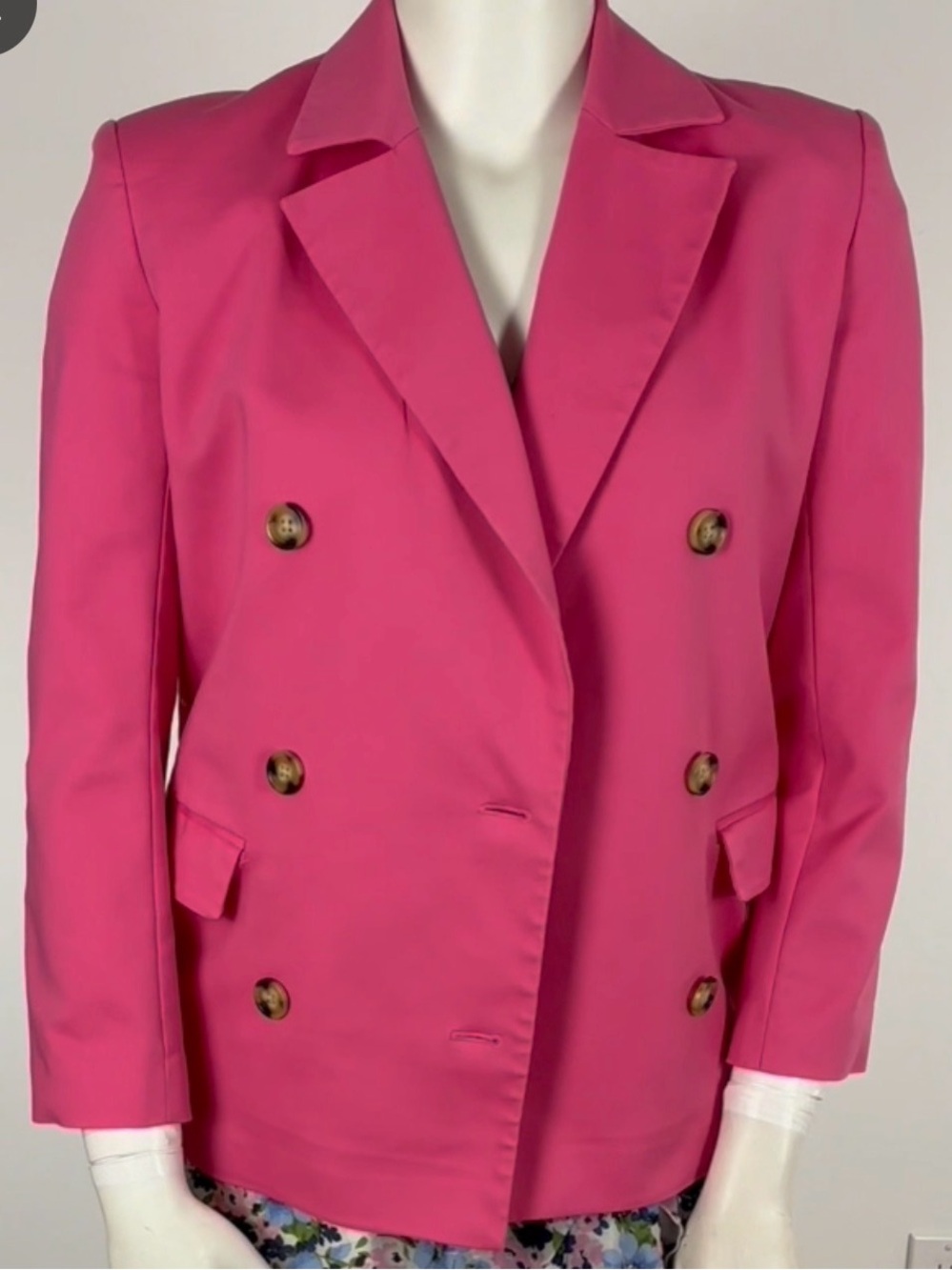 HUDSON Lined Pink Double Breasted Blazer, Shoulder Pads, Tortise Buttons